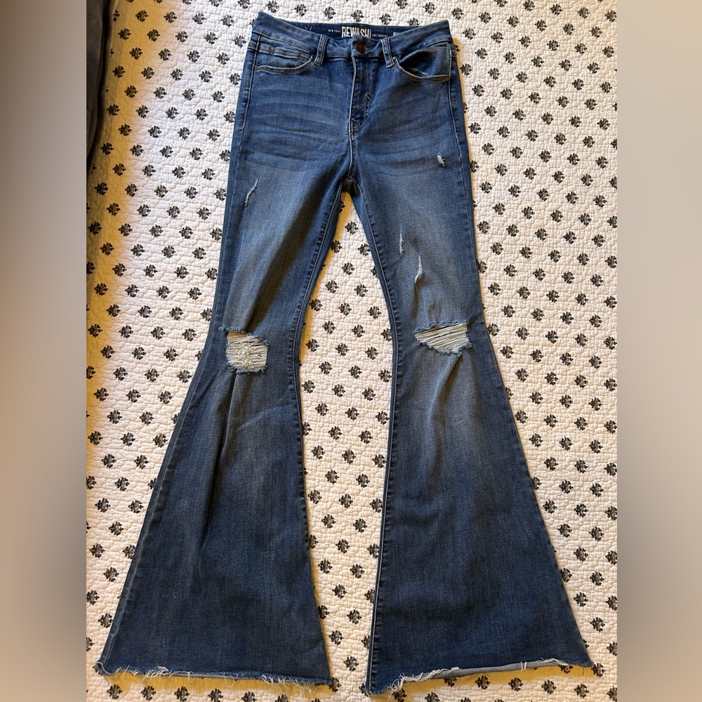 Rewash Dark Blue Distressed Flare Jeans